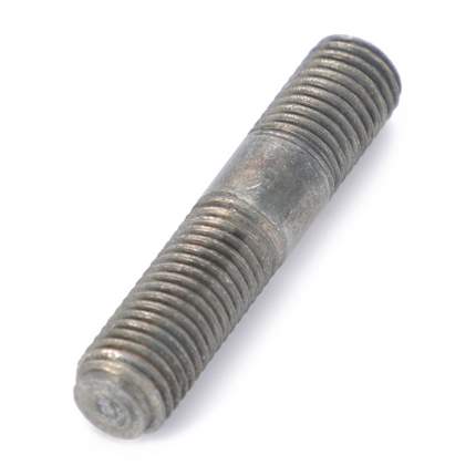 The Massey Ferguson Stud Exhaust Manifold 731327M1, part of our AGCO 100 Series tractor parts, is a cylindrical metallic rod with thread patterns on both ends and a smooth middle section.