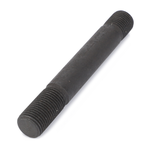 The Massey Ferguson - Stud Lift Cylinder - 1667579M2 by AGCO is a black metal rod with threaded ends on both sides, ideal for fastening purposes and compatible with Massey Ferguson 100 Series tractor parts.