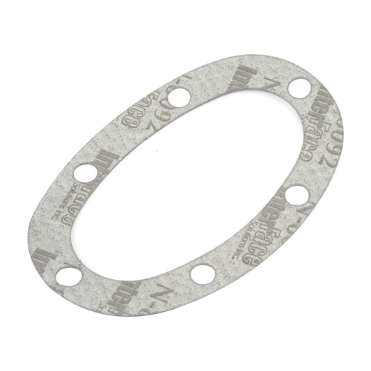 The Sparex Sump Gasket (Part No. S.43910) is designed for 4-cylinder Massey Ferguson A3.144 and A3.152 engines and features a grey, oval shape with six evenly spaced holes around its perimeter.