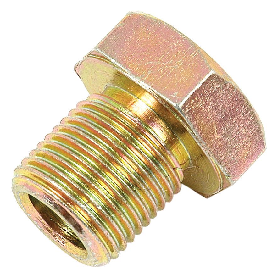 Close-up of a Sump Plug, Sparex Part No. S.40530, made of metal with a threaded body and hexagonal head. This Sparex plug, commonly used as a sump plug in Perkins Build engines, boasts a shiny, metallic finish.