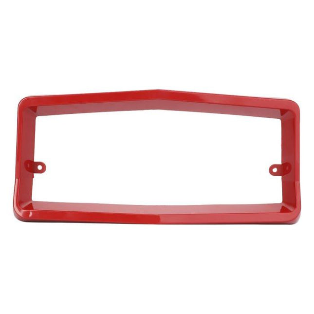 A product named "Massey Ferguson - Surround front Hood - 961541M91" by AGCO, is a red rectangular plastic frame with two mounting holes on the sides, compatible with Massey Ferguson 100 Series.