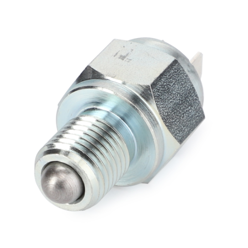 The Massey Ferguson Switch Clutch Pedal (Product Number: 4271809M1) by AGCO features a metal pressure sensor with a threaded body and a flat circular connector end. It is commonly used in tractor parts for the Massey Ferguson 5400 Series. The sensor has a shiny finish and includes a hexagonal base for easy tightening.