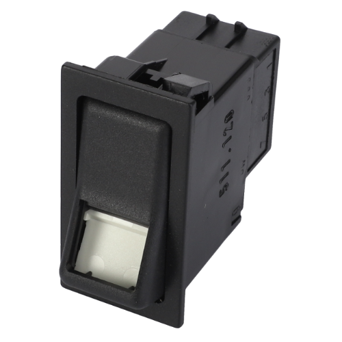The AGCO Massey Ferguson - Switch, Indirect - 1694361M1 is a black rectangular rocker switch with a white indicator area, displayed on a white background.