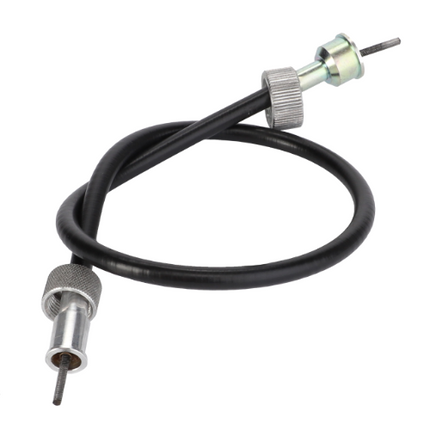 A coiled black AGCO drive cable, model Massey Ferguson - Tacho Drive Cable - 882539M91, featuring metal connectors on both ends and compatible with the Massey Ferguson 100 Series.
