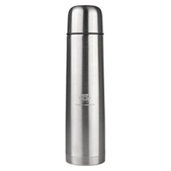 The Massey Ferguson - Thermos Flask - X993342103000 from AGCO features a smooth, cylindrical stainless steel design with a logo on the front. Its double-walled construction and vacuum closure make it ideal for keeping beverages hot or cold.