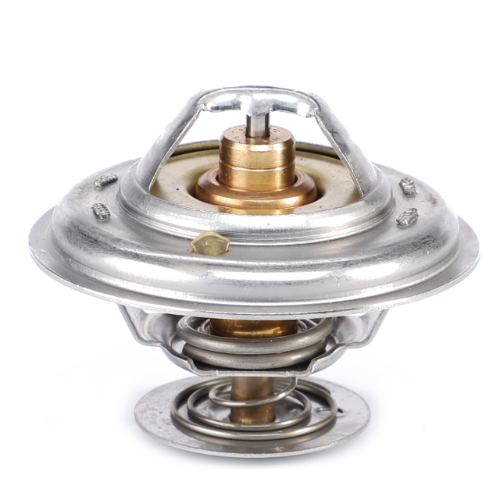 The AGCO Massey Ferguson Thermostat (model 4224639M1) is a metal automotive thermostat featuring a circular design and a visible spring mechanism, perfect for regulating the engine temperature in Massey Ferguson 4300 Series tractors.