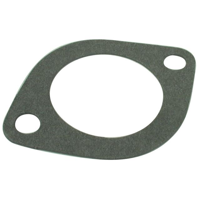 The Thermostat Gasket (Sparex Part No.S.41347) by Sparex is a flat, oval-shaped component featuring a central circular opening and two smaller side holes, commonly used for sealing joints in mechanical assemblies.