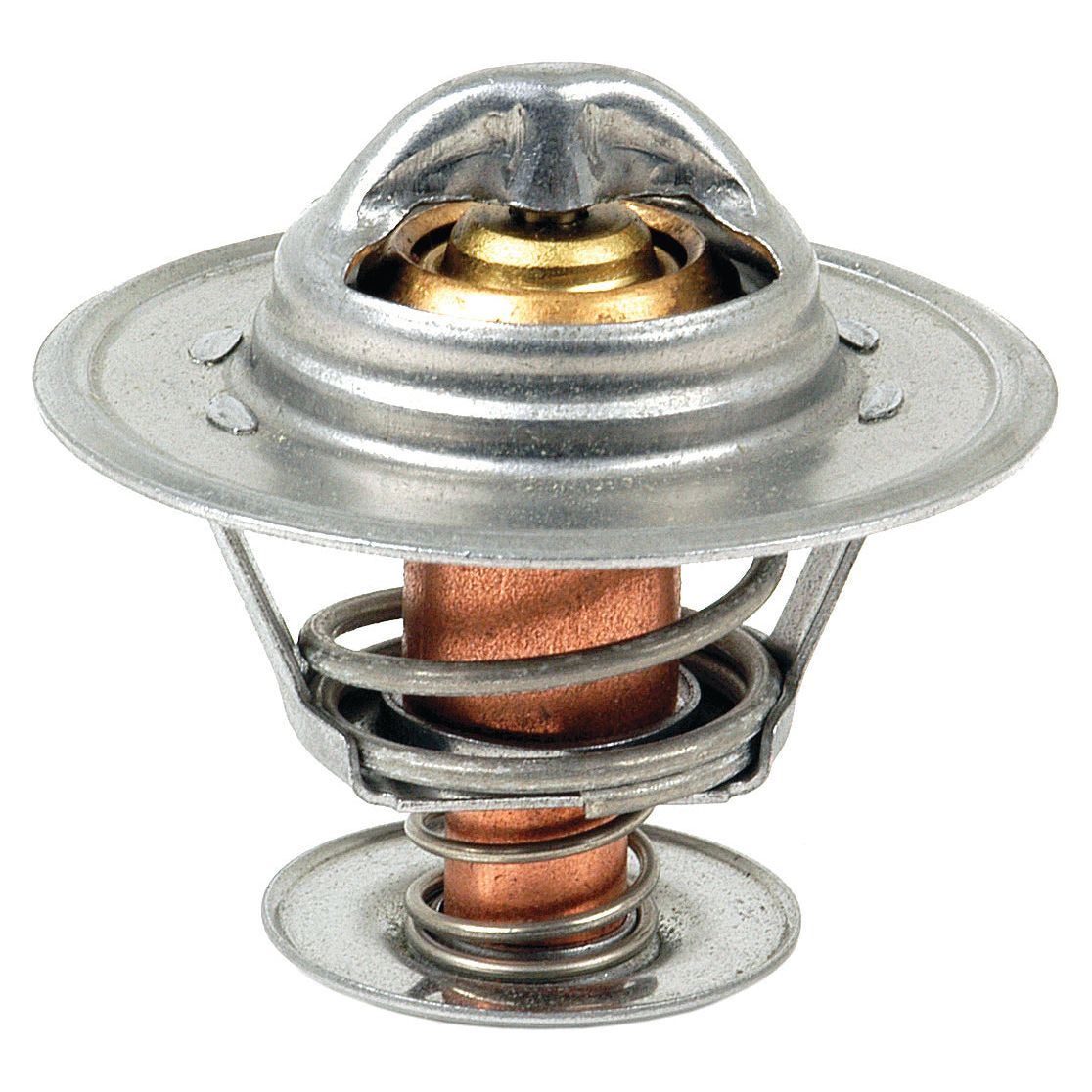Close-up of a metallic Thermostat | Sparex Part No. S.40087 by Sparex, featuring visible coiled springs and a disc-like structure, compatible with Perkins engines and designed to maintain an optimal temperature range.