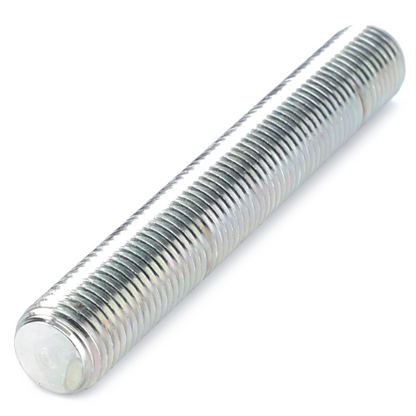A close-up of the AGCO Massey Ferguson Threaded Part - 3582541M2, a metallic, fully threaded rod or bolt similar to those used in Massey Ferguson 3000 Series tractor parts, lying horizontally on a white background.