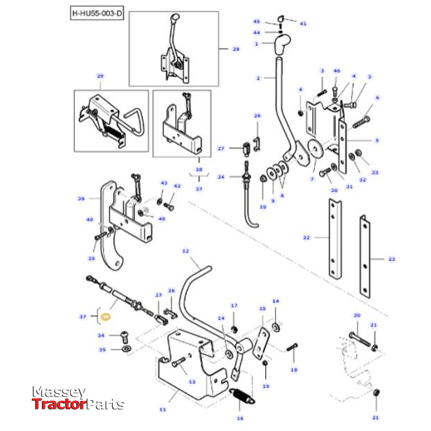 Diagram illustrating the various components and parts of a Massey Ferguson throttle cable assembly (VA370217) by AGCO, with each part numbered for easy reference. Ideal for 3625 model tractors.