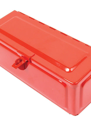 The Sparex Tool Box (Sparex Part No. S.42931) is crafted from red metal, featuring a hinged lid and a sturdy latch on the front.