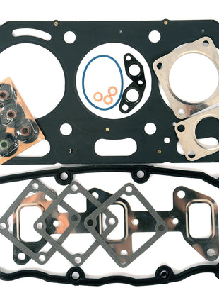 An array of automotive gasket components, including various gaskets, seals, and O-rings for a Perkins Engine 1103 model series (1103, 1103C-33T, 1103 TD, 1103A-33G), neatly arranged on a white background. This collection is part of the Sparex Top Gasket Set - 3 Cyl. (Sparex Part No. S.43913).