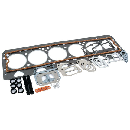 A Top Gasket Set for a six-cylinder Perkins Engine (models 1006.6, 1006.6T, 1006.60, 1006.6TW) featuring head gaskets, valve cover gaskets, O-rings, and small metallic components from the Sparex brand is arranged on a white background. This item is identified by Sparex Part No.S.42397.