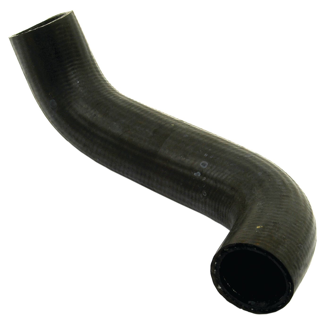 A Sparex Top Hose (Sparex Part No. S.40020) featuring a black, curved design with a textured rubber surface and open ends, commonly used in automotive or plumbing applications. The hose has an inner diameter of 35.5mm at the smaller end and 37.5mm at the larger end, making it ideal for Massey Ferguson machinery and often secured with a reliable hose clip.