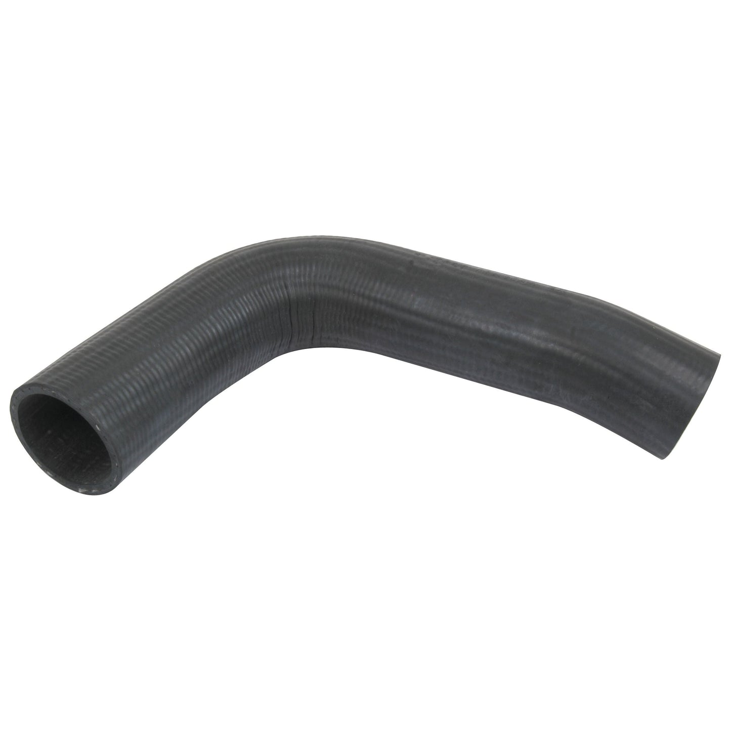 A black, curved Top Hose made from durable rubber material, featuring an inner diameter of 40mm at the smaller end and 44mm at the bigger end (Sparex Part No.S.42687), is shown against a plain white background.