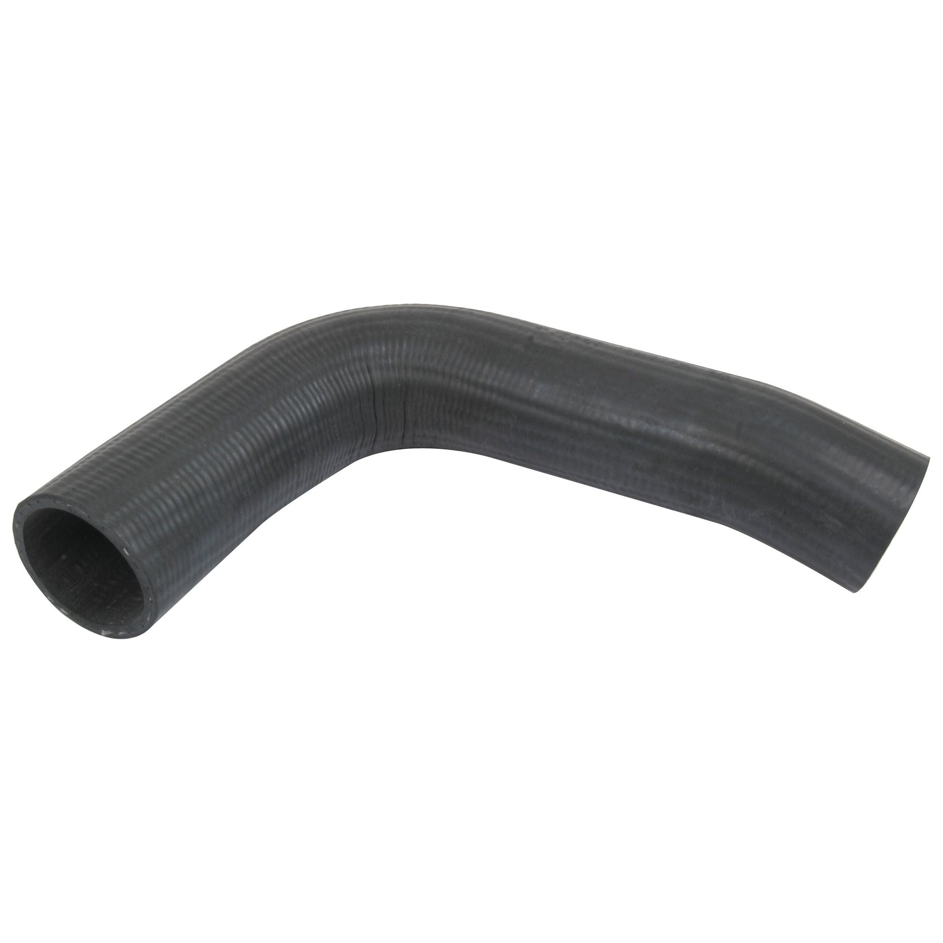A black, curved Top Hose made from durable rubber material, featuring an inner diameter of 40mm at the smaller end and 44mm at the bigger end (Sparex Part No.S.42687), is shown against a plain white background.