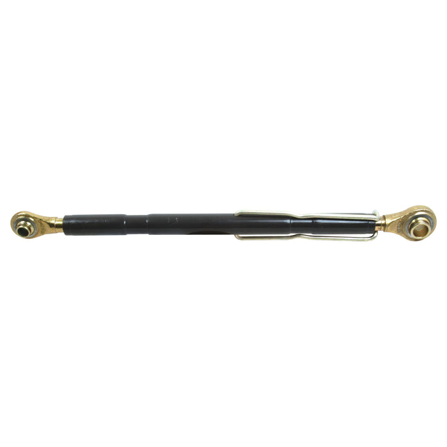 The Sparex Top Link (Cat.1/1), Ball and Ball, 1 1/16'', S.15885 features an adjustable black and gold design with threaded ends and ball joint connectors on both sides, making it perfect for various applications. Its minimum length of 590mm ensures robust performance in demanding environments with the inclusion of a tractor end.