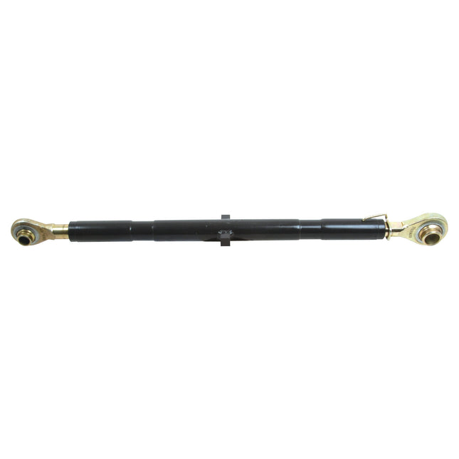 A Sparex Top Link (Cat.2/2) Ball and Ball, 1 1/16'', Min. Length: 670mm. - S.587, featuring a black hydraulic cylinder with gold-colored fittings at both the implement end and tractor end, is displayed on a white background.