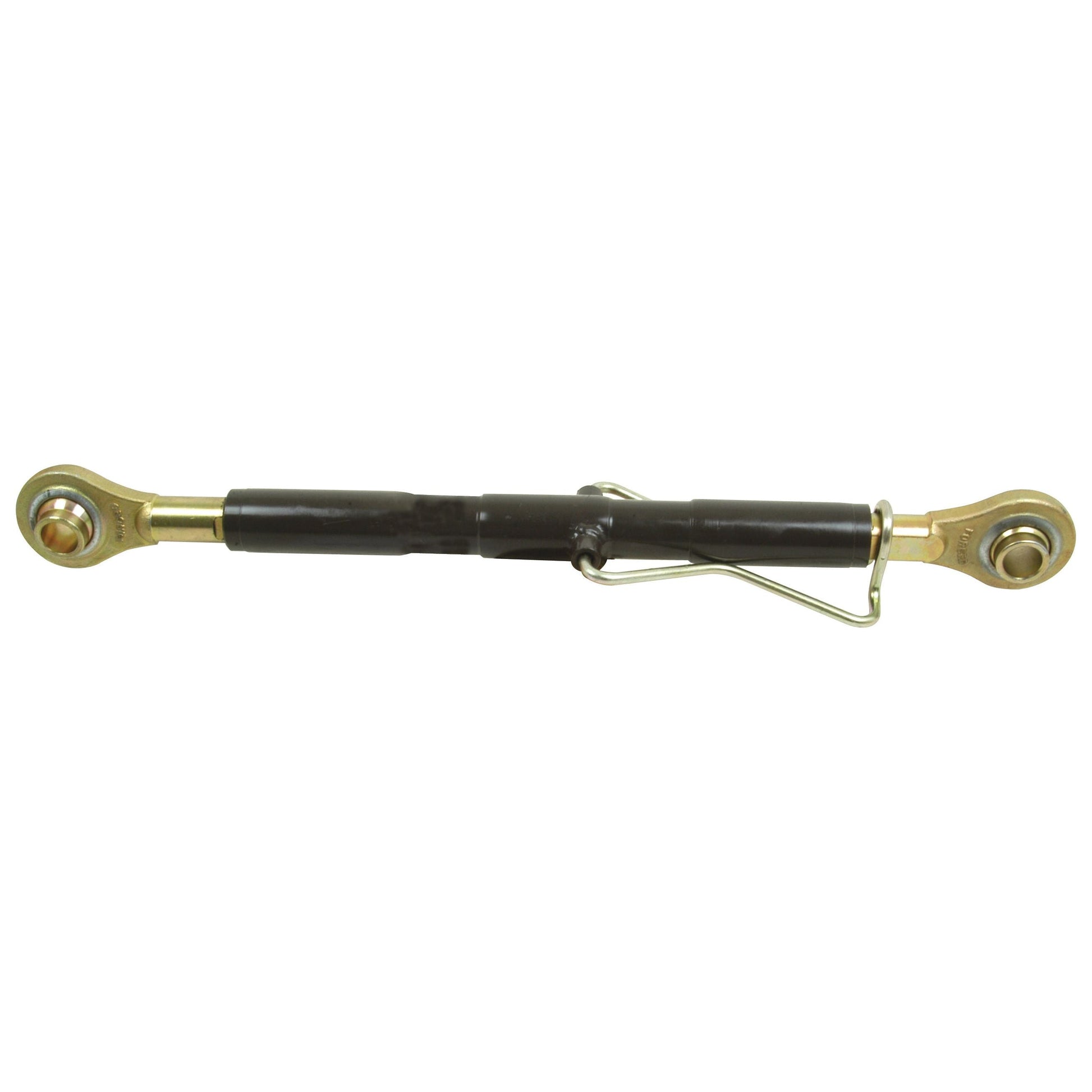 A robust implement, the Sparex Top Link (Cat.2/2) Ball and Ball, 1 1/4'', features a minimum length of 622mm (S.42055) and is depicted in black metal with two hooked ends and a central safety clip, isolated against a white background.