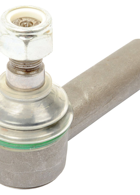 A close-up of the Sparex Track Rod, measuring 112mm in length, showcases a metal rod end bearing with a ball joint and securing nut. The bearing features a cylindrical body with a spherical swivel and is equipped with an M18 x 1.5 female thread on the threaded shaft.