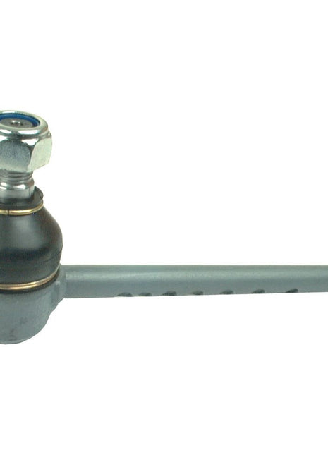 A metal automotive tie rod end, featuring a black rubber seal, an attached angled metal arm, and precise thread length, is ideal for compatibility with Sparex components. Introducing the Track Rod by Sparex, measuring 202mm in length - S.41408.