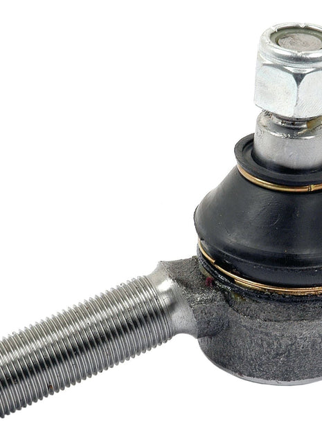 Close-up of a Sparex Track Rod (S.42161), a threaded metal automotive ball joint with a rubber seal and hex nut, featuring a precise 19tpi male thread, on a white background. This part measures 76mm in length.