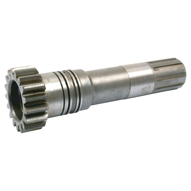 The Main Shaft (Sparex Part No.S.40776) by Sparex is a metal gear shaft with a cylindrical body and toothed end, designed for use in machinery such as Massey Ferguson tractors to transfer motion and power.