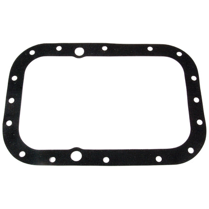 The Sparex Transmission To Rear Axle Housing Gasket (Part No. S.40814) is a rectangular black gasket with rounded corners and multiple bolt holes around the perimeter, specifically designed to fit between the transmission and rear axle housing in Massey Ferguson machinery.