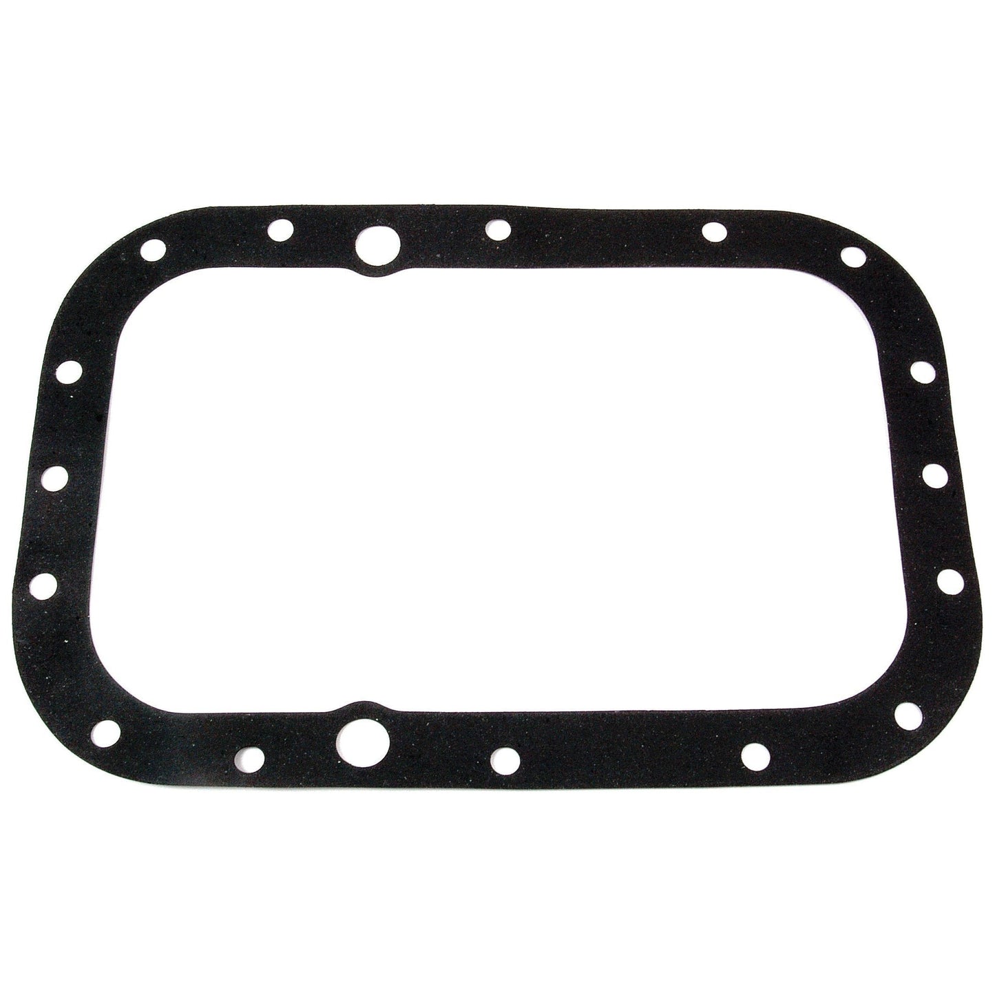 The Sparex Transmission To Rear Axle Housing Gasket (Part No. S.40814) is a rectangular black gasket with rounded corners and multiple bolt holes around the perimeter, specifically designed to fit between the transmission and rear axle housing in Massey Ferguson machinery.