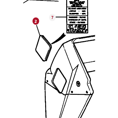 Diagram showing the Massey Ferguson - Trap - 3385392M1 device by AGCO with two sections labeled 2 and 7, including a close-up of a rectangular component in the 4WD system and another zoomed-in area with detailed text related to Massey Ferguson.
