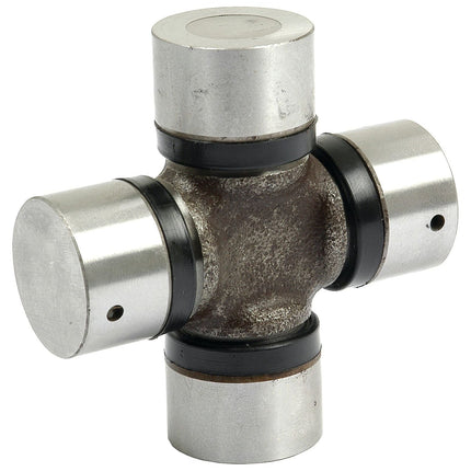 The Sparex Universal Joint 27.0 x 70.5mm (Part No. S.33614) features four cylindrical caps extending from a central cross-shaped piece and is typically used in drive shafts, compatible with Fendt FARMER and Case IH parts.