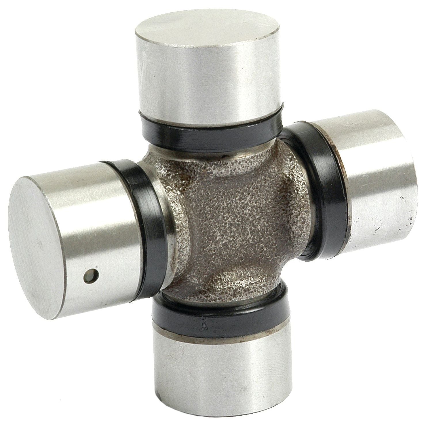 Introducing the Universal Joint 27.0 x 70.9mm, Sparex Part No.S.43422 by Sparex – a metal cross-shaped universal joint featuring four cylindrical ends, ideal for mechanical systems requiring flexible movement between components.