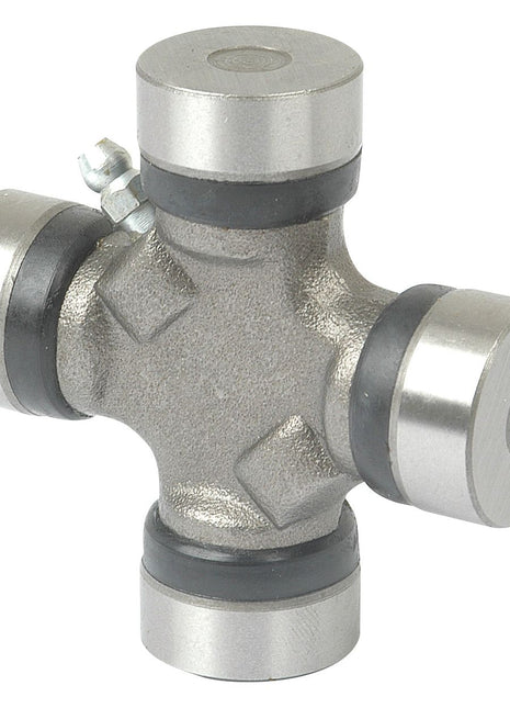 The Sparex Universal Joint - 27 x 74.5mm (Standard Duty), specifically designed for Land Rover vehicles, features four cylindrical ends extending from a central cross-shaped hub with black rubber seals near each end. This high-quality part is available under the Sparex brand with Part No.S.14740.