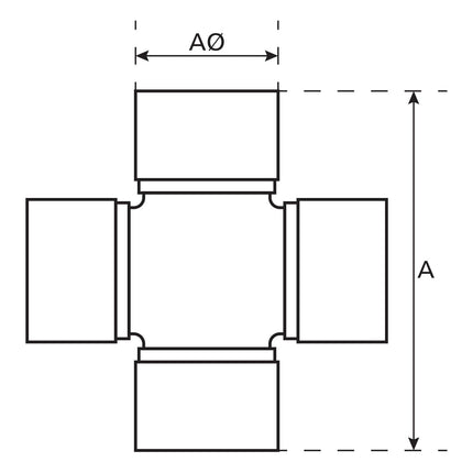 A drawing of a four square object featuring the Sparex Universal Joint - 34 x 90mm (Standard Duty), Sparex Part No. S.2446.