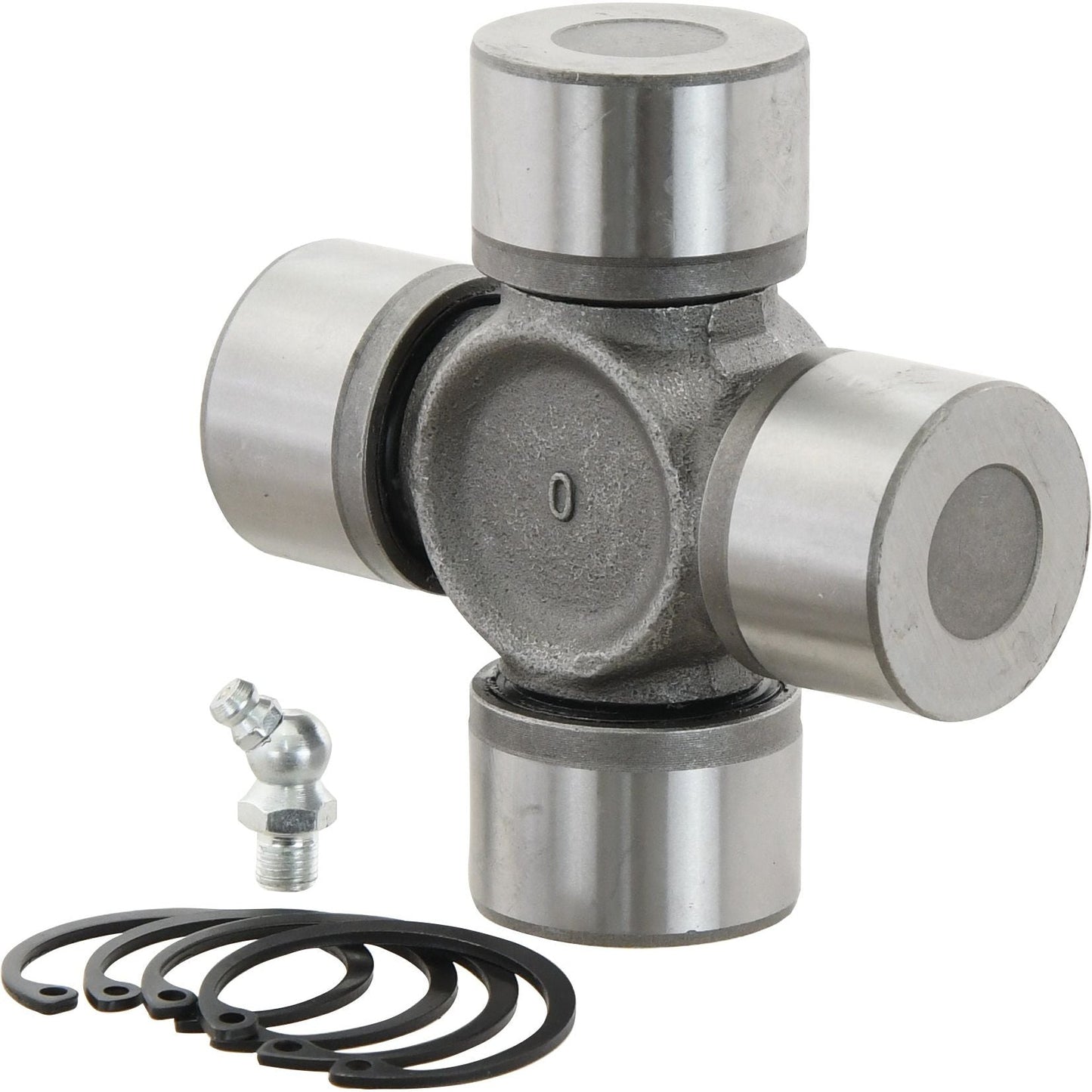 A Sparex Universal Joint - 41 x 108mm (Standard Duty) (Sparex Part No.S.51983) with bearings, featuring an AB9/A9 grease fitting and a set of retaining clips.