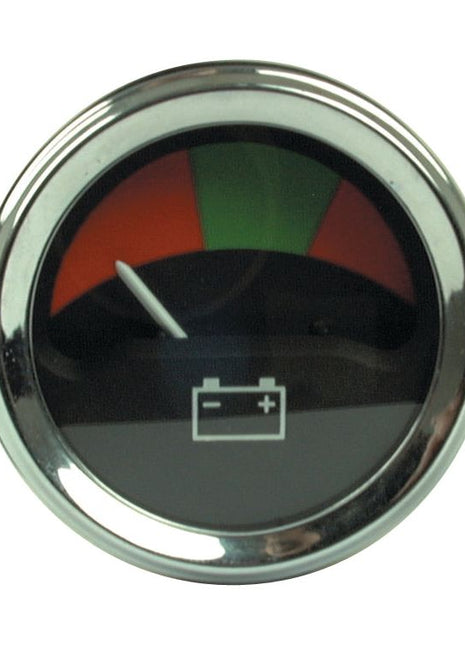 The Sparex voltmeter (Sparex Part No. S.41061) resembles a round gauge with a battery icon, displaying charge levels from red (low) to green (full). The needle on the voltmeter is currently pointing to an empty or low state in the red zone. This display with scale could be ideal for monitoring Massey Ferguson machinery.