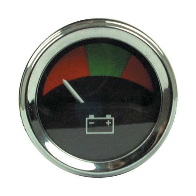 The Sparex voltmeter (Sparex Part No. S.41061) resembles a round gauge with a battery icon, displaying charge levels from red (low) to green (full). The needle on the voltmeter is currently pointing to an empty or low state in the red zone. This display with scale could be ideal for monitoring Massey Ferguson machinery.