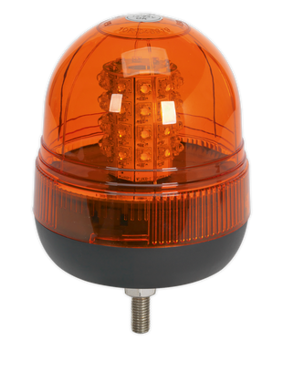 The Sealey Warning Beacon 40 LED 12/24V, model WB951LED, features a powerful orange LED beacon light with a black base and mounting screw. It is equipped with a 20W SMD LED array for efficient signaling or warning purposes. This single point mounting beacon also offers versatile use through its 3-function control.