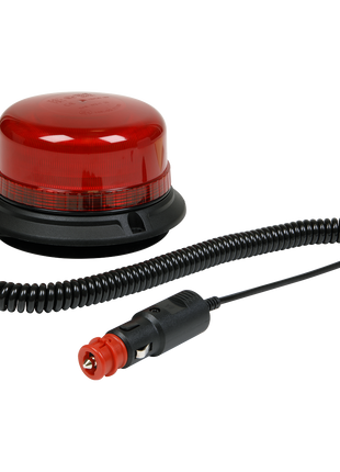 The Sealey Warning Beacon SMD LED 12/24V Magnetic Fixing - Red (WB954LEDR) is a high-power beacon featuring red SMD LEDs, a coiled power cord, and a car adapter plug, making it perfect for recoveries on motorways.