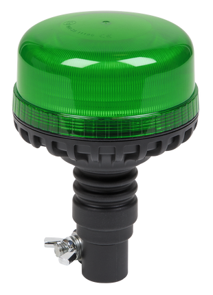 The Sealey Warning Beacon SMD LED 12/24V Flexible Spigot Fixing - Green - WB955LEDG, featuring high power SMD LEDs, comes with a black base and mounting hardware, designed for safety and signaling purposes.