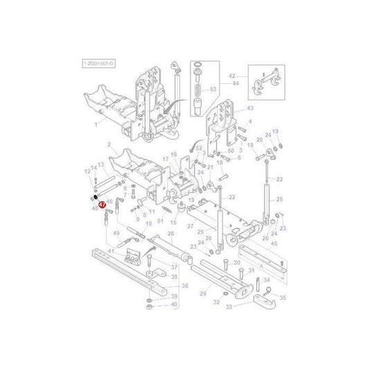 Exploded view diagram of mechanical components with parts labeled by numbers for identification and assembly reference, perfect for 5400 Series and 6600 Series Massey Ferguson models, featuring components such as the AGCO Massey Ferguson Washer - 3793549M1.