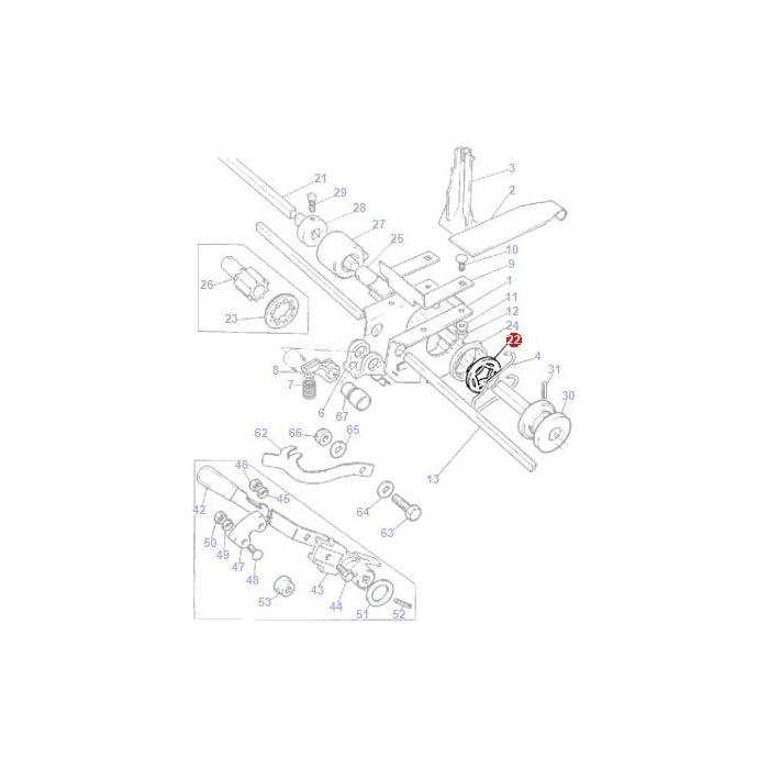 Diagram of a Massey Ferguson mechanical assembly with numbered parts and sections, illustrating the positions and connections of various components, including the Washer 5 Flutes - 877245M1 by AGCO.
