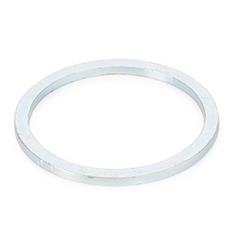 A thin, circular metal washer with a flat surface and an inner hole, reminiscent of those used in Massey Ferguson Combine 7200 Series tractor parts, is shown against a white background. The product is known as the AGCO Massey Ferguson Washer - D20400586.