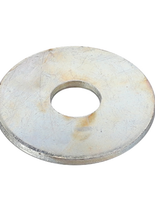 The AGCO Massey Ferguson - Washer Flat 1/4 - 377581X1 is a flat washer with a circular hole in the center, commonly used in fasteners for distributing the load of a threaded fastener like a bolt or nut.