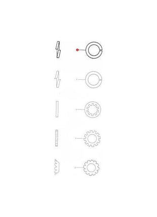 A diagram showing the transformation of gears, evolving from a simple shape to the intricate design of the Massey Ferguson - Washer Spring M5 - 339381X1 by AGCO, with each stage illustrating the gradual addition of teeth and outlines, much like the coiled precision of a spring.