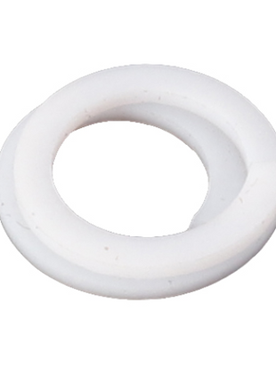 A white, circular AGCO Washer Stand Pipe (361160X1) with a smooth surface, featuring a central hole and a slight groove along one side, compatible with Massey Ferguson 100 Series equipment.