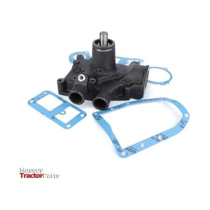 A Massey Ferguson - Water Pump - 3641887M91 from AGCO, featuring multiple blue gaskets. The image is labeled "Massey Tractor Parts" in the bottom left corner, indicating compatibility with Massey Ferguson 200 Series models.