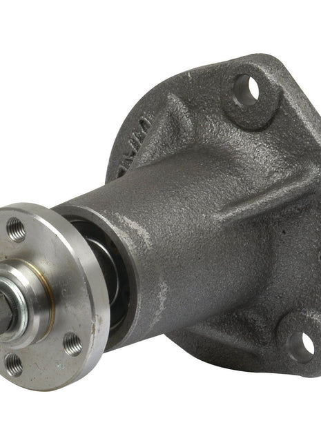 Close-up of the Water Pump Assembly - S.43576, featuring a metal spindle with a trapezoidal bolt pattern flange and mounting holes, compatible with Sparex Impeller for petrol and 23C Diesel models.