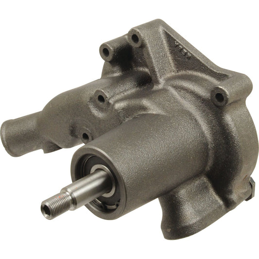 A product known as the Water Pump Assembly (Supplied with Pulley) by Sparex, referenced as Part No. S.69307, resembles a gray metal mechanical component with cylindrical parts and several bolt holes, possibly part of a machine or vehicle, featuring a visible threaded rod.