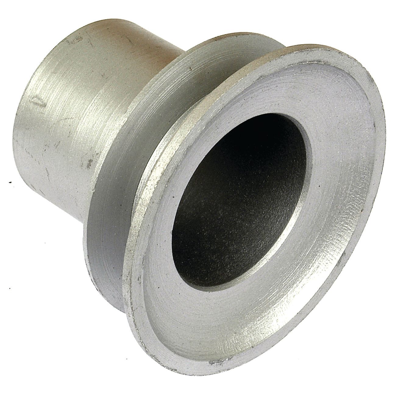 A metallic cylindrical component with a flared, wide opening at one end and a narrower tube at the other, essential for the efficient operation of Landini tractors, is known as the Water Pump Pulley (Sparex Part No. S.42743) from Sparex.